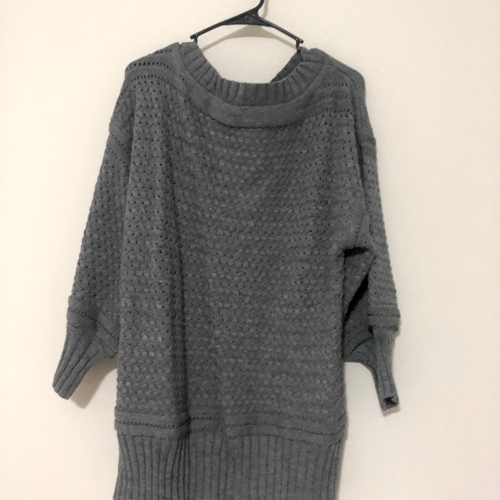 Grey cable knit sweater dress.